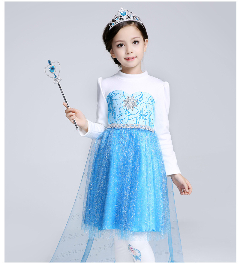 F68131 Wholesale blue long sleeved dress pure cotton princess dress